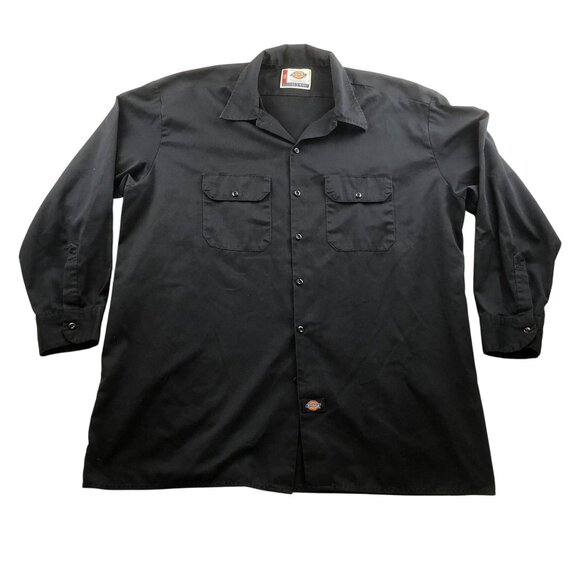 Dickies Mens Work Shirt Size 2XL Long Sleeve Button Up Classic Black Workwear - Picture 1 of 11